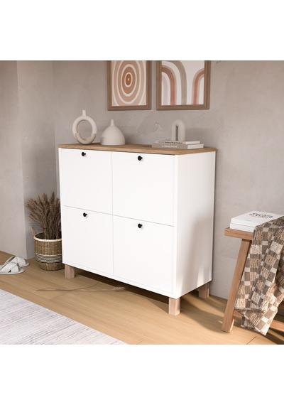 Robin Home Alaska Ayakkabılık Çok Amaçlı Dolap 4 Kapaklı Ahşap Ayaklı Sepet-beyaz Beyaz