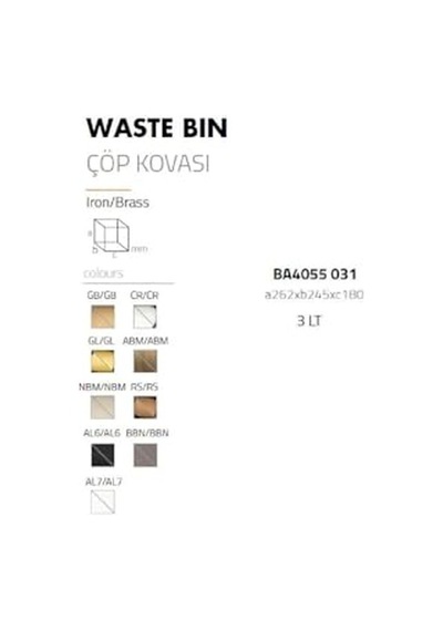 Tr Pedallı Kare Çöp Kovası 3 Lt Siyah 262x245x180 Mm Kovası Tek Ebat Ba4055 033 Al6-al6