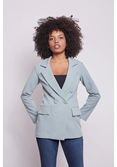 Kadın Düğme Detaylı Uzun Kol Şık Ofis Süs Cep Kapaklı Kumaş Blazer Ceket-mint Mint