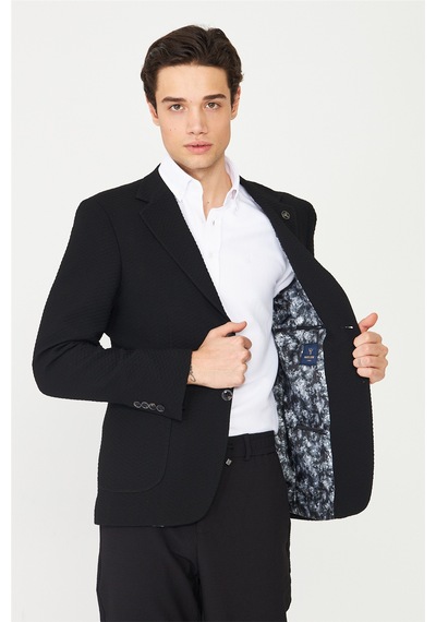 Siyah Hafif Desenli Blazer Ceket Siyah