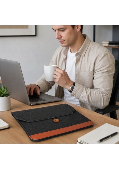 15.6 İnç Düğmeli Keçe Laptop Ve Evrak Çantası, Notebook Bilgisayar Ve Dosya Taşıma Çantası