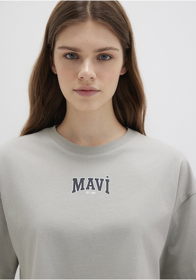 Mavi - Mavi Logo Baskılı Gri Crop Tişört 1613411-70112 Gri