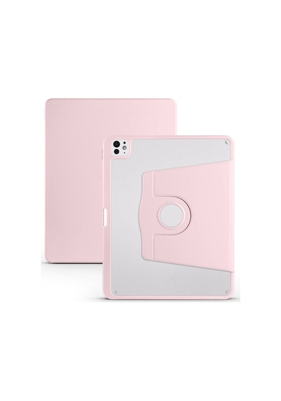 İpad Pro 13 2024 M4 A2925-a2926-a3007 Uyumlu Kalem Bölmeli Dönebilen Standlı Termik Tablet Kılıfı - Pembe - T32974