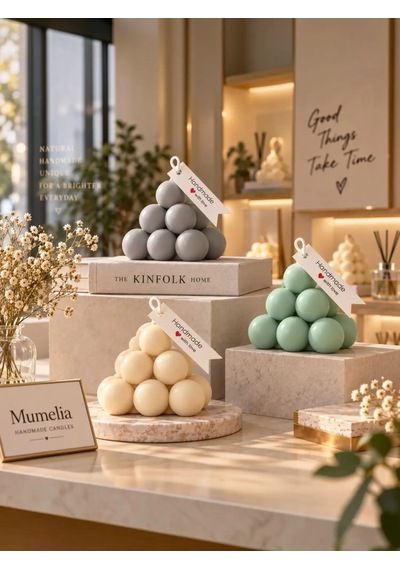 Mumelia Prizma Bubble - Doğal Soya Blok Dekoratif Mum - Pembe