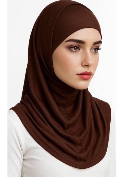 Aldaıyr Hijab 2 Parça Likra Kumaş Kahverengi