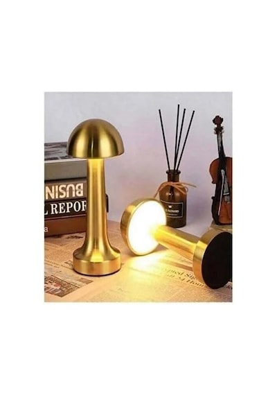 Tr Mantar Lamba, 3 Kademeli Işık, Usb Şarjlı, Şarjlı Dokunmatik Led Lamba, Kablosuz Gece Lambası, Gold Masa Lamba Genel