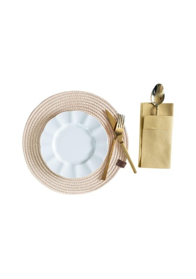 Vos Versa Amerikan Servis Tekli Supla Lux Sunum Tabak Altlığ - Yuvarlak Bej Vvhm0039-396 - Bej