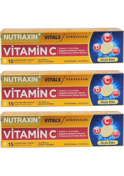 Nutraxin Efervesan Vitamin C-D-Zınc 15 Efervesan Tablet 3 Adet