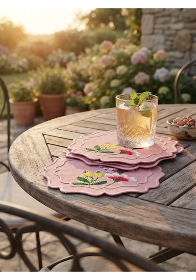 Fleur Embroidered Kokteyl Peçetesi-pink