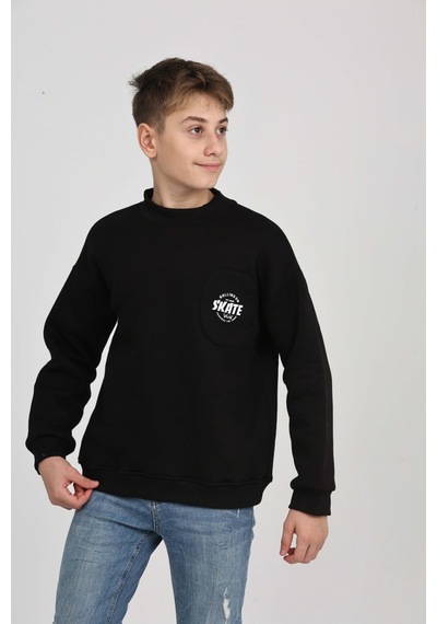 Toontoy Kids Toontoy Erkek Çocuk Cep Skate Baskılı Sweatshirt Siyah