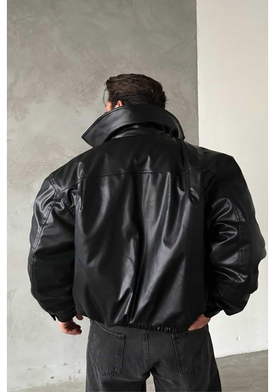 Nushi Siyah Bomber Deri Mont Siyah Siyah