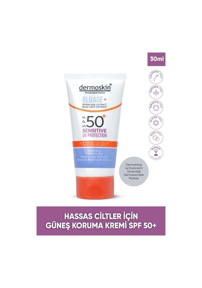 Dermoskin Blueage+ Hassas Ciltler İçin Nemlendirici Güneş Koruma Kremi Spf 50+ Uv Koruma 50 Ml
