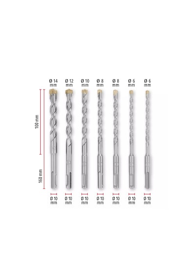Einhell SDS PLUS uç seti 7 parça 6-14/Einhell SDS PLUS uç seti 7 parça 6-14/160 mm - 49265510160 mm - 49265510