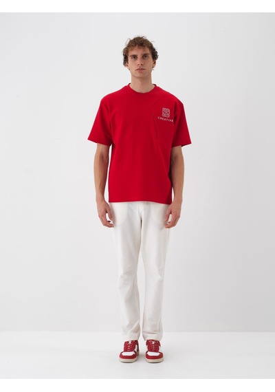 Xint Kırmızı Pamuk Dokulu Oversize Tişört 502175