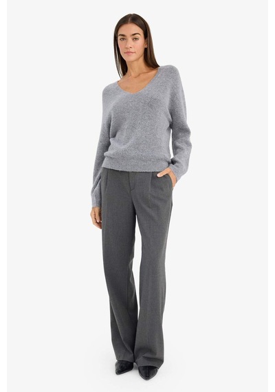 Defacto Regular Fit V Yaka Alpaka Yünü Triko Kazak G6951ax26spgr156 Gri-gr156
