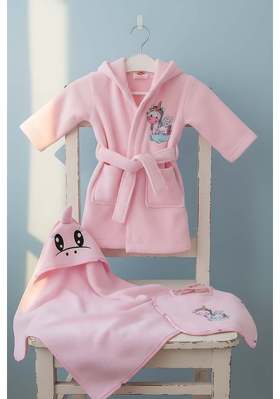 Unicorn Pembe %100 Pamuk Bebek Banyo Seti 0 - 24 Ay
