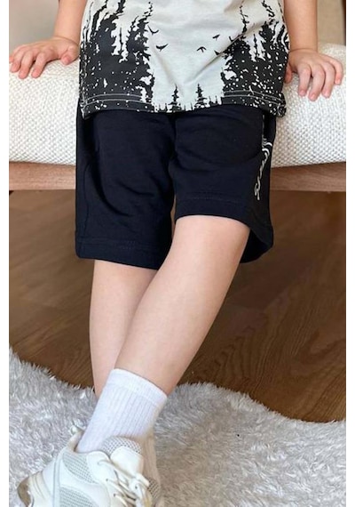 Riccotarz Erkek Çocuk Ağaç Ve Güneş Baskılı T-shirt Yazı Detaylı Bej Şortlu Takım Bej