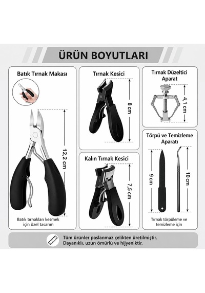 6 Parça Batık Tırnak Makası Seti Profesyonel Pedikür Manikür Bakım Seti B5pp