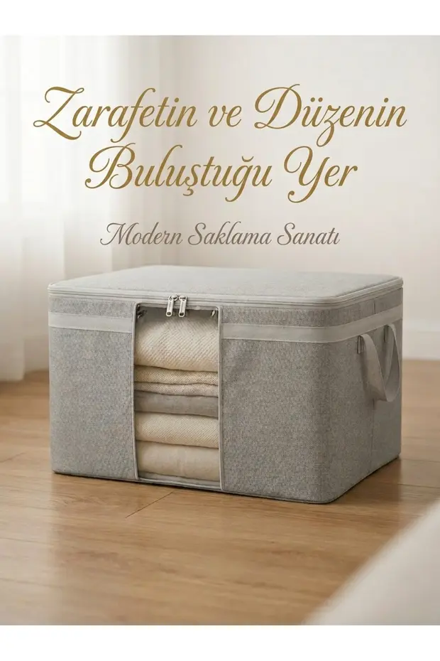 Lüks 4'lü Baza Altı Hurç Seti 70x40x40 Cm Geniş Hacimli Saklama Çantası Açık Gri