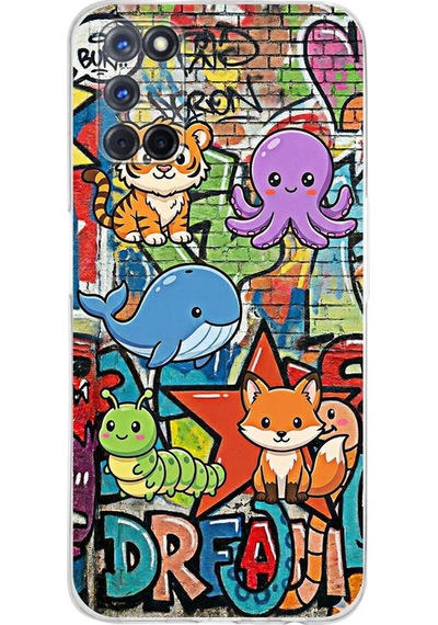 Oppo A52 İle Uyumlu Grafiti Mini Tasarımlı Şeffaf Silikon Kılıf Şeffaf