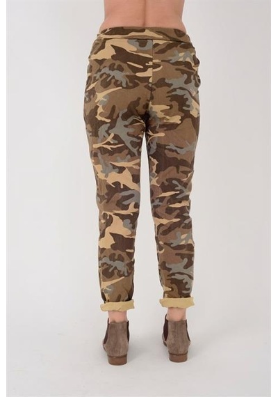 Eren Style Italyan Beli Bağlamalı Kamuflaj Desenli Dar Paça Pantolon-9078 Camel