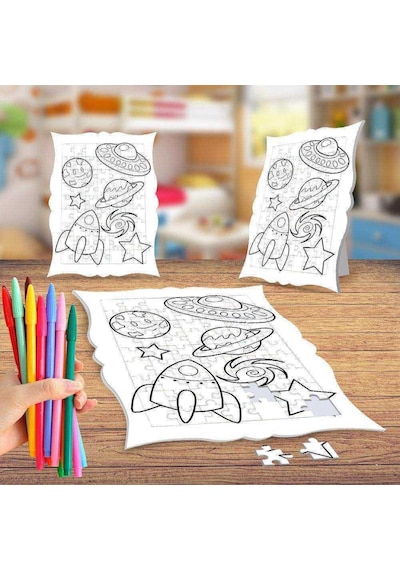 Gezegenler Ve Füze Boyama Puzzle Tablo Çocuk Eğitici Yapboz