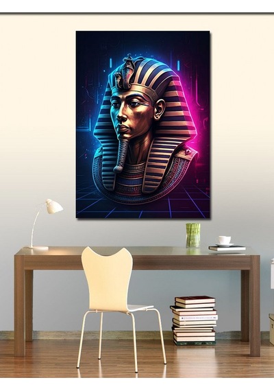 Kanvas Tablo Neon Işıklı Mısır Firavunu Figürü 70cmx100cm