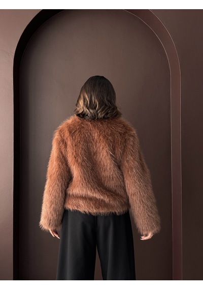 Verymoda Tavşan Tüyü Dügmeli Kaban F1970 Açık Kahve
