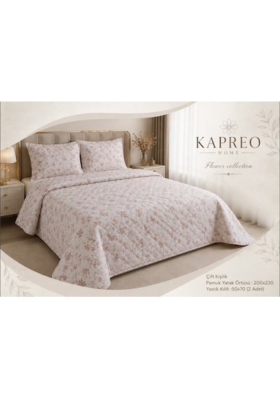 Kapreo Home Flower Collection Çift Kişilik Pamuk Pike Seti Krem 200x230 Çok Renkli