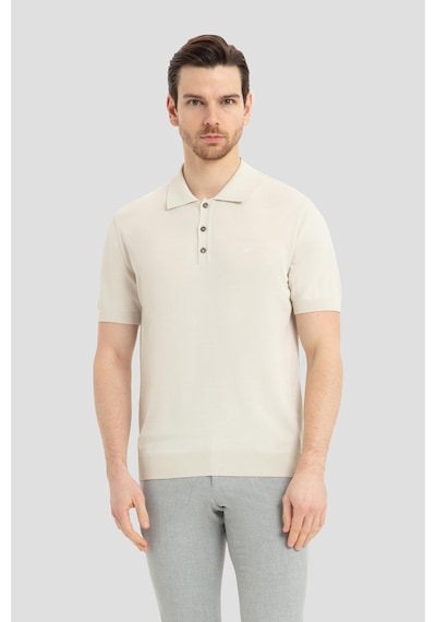 Sabri Özel Erkek Bej Normal Kesim Regular Fit Viskon Dokuma Düğmeli Polo Yaka Tişört