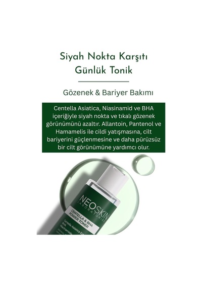 Tr Centella & Bha Içerikli Siyah Nokta Karşıtı, Gözenek Sıkılaştırıcı Günlük Bakım Toniği