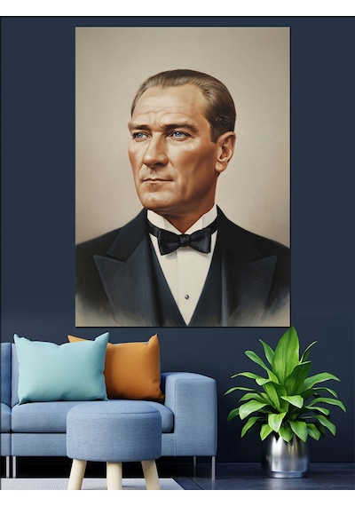 Takım Elbiseli Atatürk Portresi Dekoratif Kanvas - Mdf Ahşap Tablo