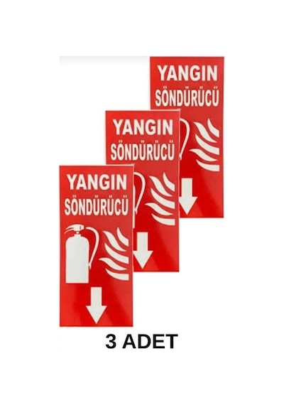 3 Adet Yangın Söndürme Cihazı Yönlendirme Levhası Pvc İkaz Tabelası Apartman Site