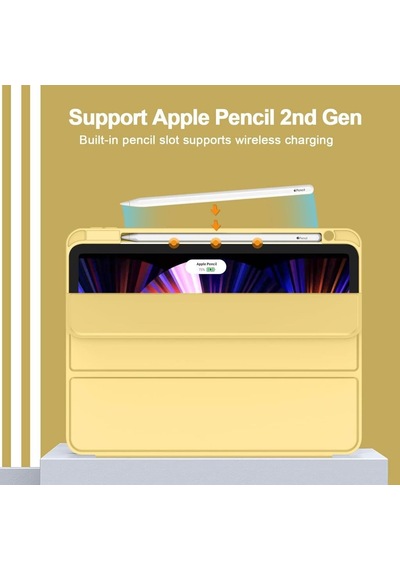 Apple Uyumlu iPad, Pro 12.9 5. Nesil 2021 Kılıf Kalem Bölmeli Smart Case