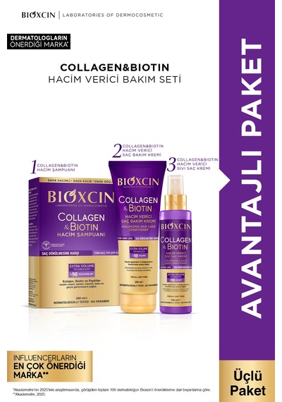 Collagen & Biotin Hacim Şampuanı + Saç Bakım Kremi + Sıvı Saç Kremi Tüm Saç Tipleri