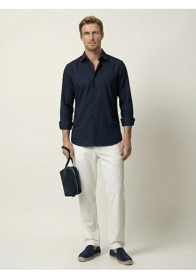 Xint Lacivert Pamuk Dokulu Slim Fit Gömlek 700996