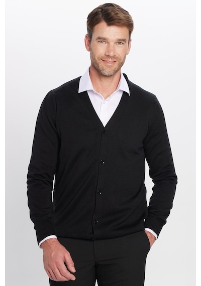 Tudors Erkek Slim Fit Düğmeli Düz Pamuk Siyah Hırka-12697 Siyah