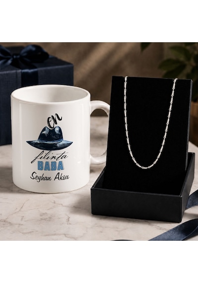 Bk Gift Kişiye Özel Babalar Günü Tasarımlı Beyaz Kupa & Yaprak Model Zincir Kolye -12, Babalar Günü Hediyesi Gümüş