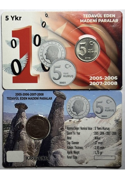 2005 Yılı Tedavül 5 Yeni Kuruş Özel Kitinde Çil Unc