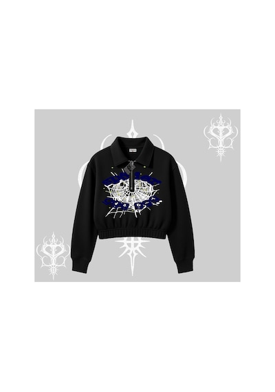 Tarzsokak Beyaz Crop Yarım Fermuarlı Sweatshirt Sp55der Siyah