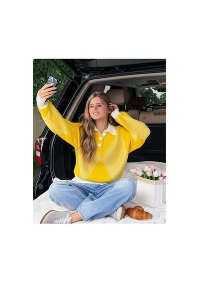 Flex Fashıon Kadın Polo Yaka Trend Oversize Popüler Triko Kazak Sarı Sarı - 744392241 Sarı - 744392241 Sarı Flex Fashıon Kadın Polo Yaka Trend Oversize Popüler Triko Kazak Sarı Sarı - 744392241 Sarı - 744392241 Sarı