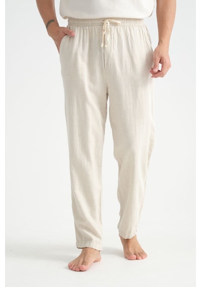 Redline Luxe Erkek Baggy Keten Karışımı Rahat Pantolon Bol Paça Yeni Sezon Bej