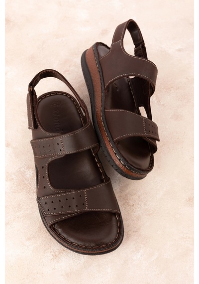 Gondol Unisex Hakiki Deri Cırtlı Ayarlanabilir Rahat Sandalet Hkm.31 Kahverengi