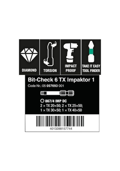 Wera Bit-Check 6 TX Impaktor 1 Torx Bits Seti 05057693001