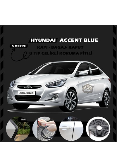 Hyunda Accent Blue Oto Araç Kapı Koruma Fitili 5 Metre Parlak Siyah Renk