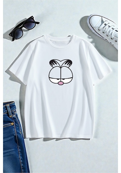 Uyguntarz Unisex Garfield Baskılı T-shirt Beyaz