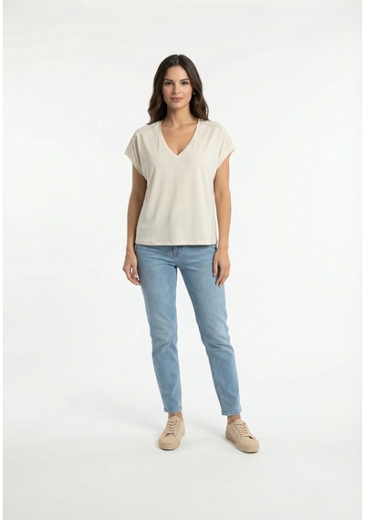Only Onlfree Life S/s V-neck Lace Top Jrs Kadın T-shirt 15369294 Ekru
