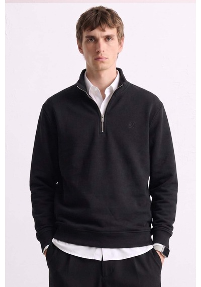 Barrels And Oıl Erkek Yarım Fermuarlı Dik Yaka Selanik Sweatshirt - Siyah Siyah