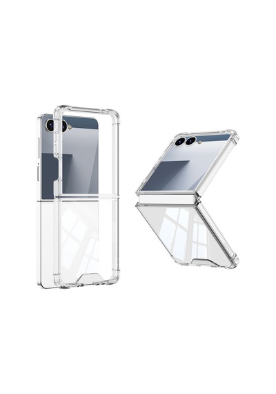 Zore Samsung Galaxy Uyumlu Z Flip 7 Kılıf Zore Full Camlı Kıpta Kapak - Şeffaf