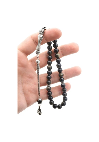 Murty99 Hakiki Doğal Rainbow Obsidyen Taşı Tesbih 8 Mm Siyah